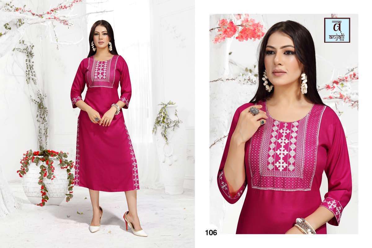 WHITE QUEEN BY ANJALI NX 101 TO 108 SERIES DESIGNER STYLISH FANCY COLORFUL BEAUTIFUL PARTY WEAR & ETHNIC WEAR COLLECTION COTTON EMBROIDERY KURTIS AT WHOLESALE PRICE