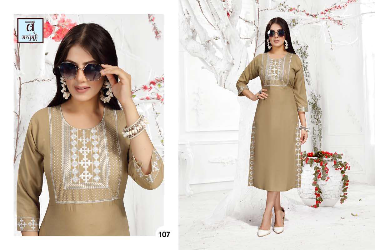 WHITE QUEEN BY ANJALI NX 101 TO 108 SERIES DESIGNER STYLISH FANCY COLORFUL BEAUTIFUL PARTY WEAR & ETHNIC WEAR COLLECTION COTTON EMBROIDERY KURTIS AT WHOLESALE PRICE