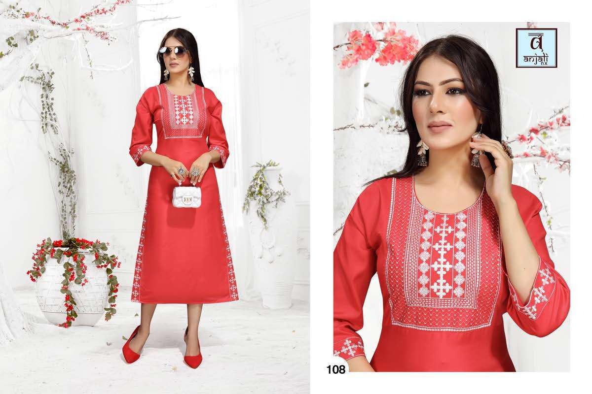 WHITE QUEEN BY ANJALI NX 101 TO 108 SERIES DESIGNER STYLISH FANCY COLORFUL BEAUTIFUL PARTY WEAR & ETHNIC WEAR COLLECTION COTTON EMBROIDERY KURTIS AT WHOLESALE PRICE