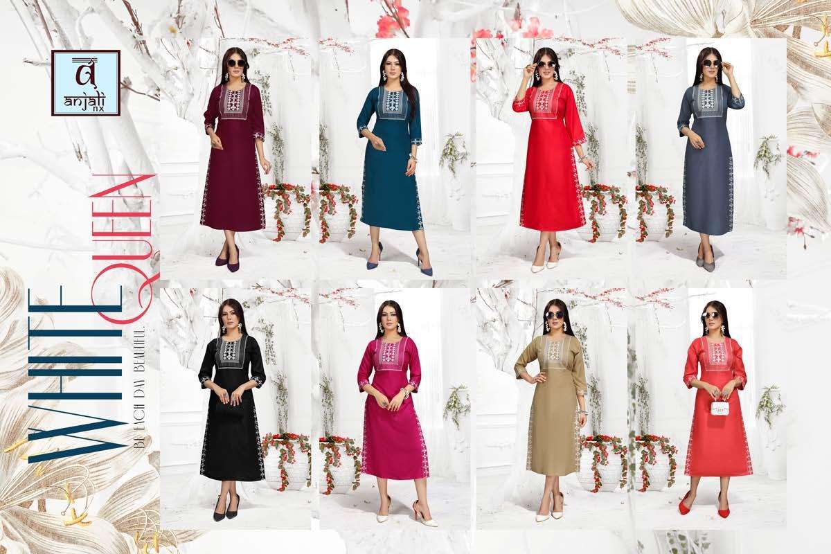 WHITE QUEEN BY ANJALI NX 101 TO 108 SERIES DESIGNER STYLISH FANCY COLORFUL BEAUTIFUL PARTY WEAR & ETHNIC WEAR COLLECTION COTTON EMBROIDERY KURTIS AT WHOLESALE PRICE