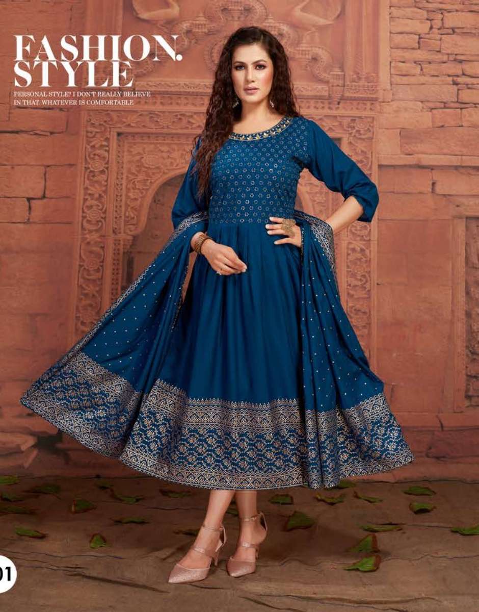 SHANAYA BY ANJALI NX 101 TO 108 SERIES BEAUTIFUL STYLISH FANCY COLORFUL CASUAL WEAR & ETHNIC WEAR RAYON WITH WORK GOWNS WITH DUPATTA AT WHOLESALE PRICE