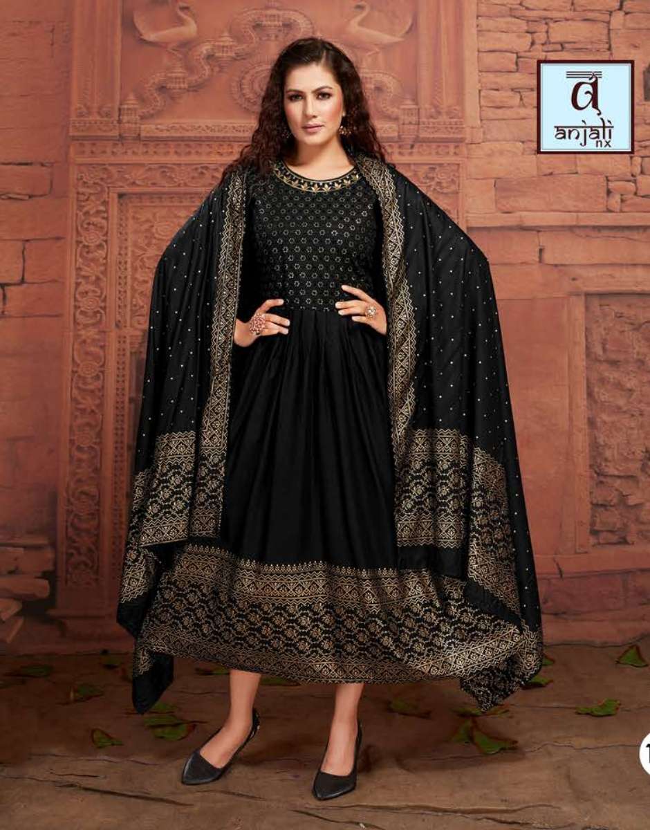 SHANAYA BY ANJALI NX 101 TO 108 SERIES BEAUTIFUL STYLISH FANCY COLORFUL CASUAL WEAR & ETHNIC WEAR RAYON WITH WORK GOWNS WITH DUPATTA AT WHOLESALE PRICE