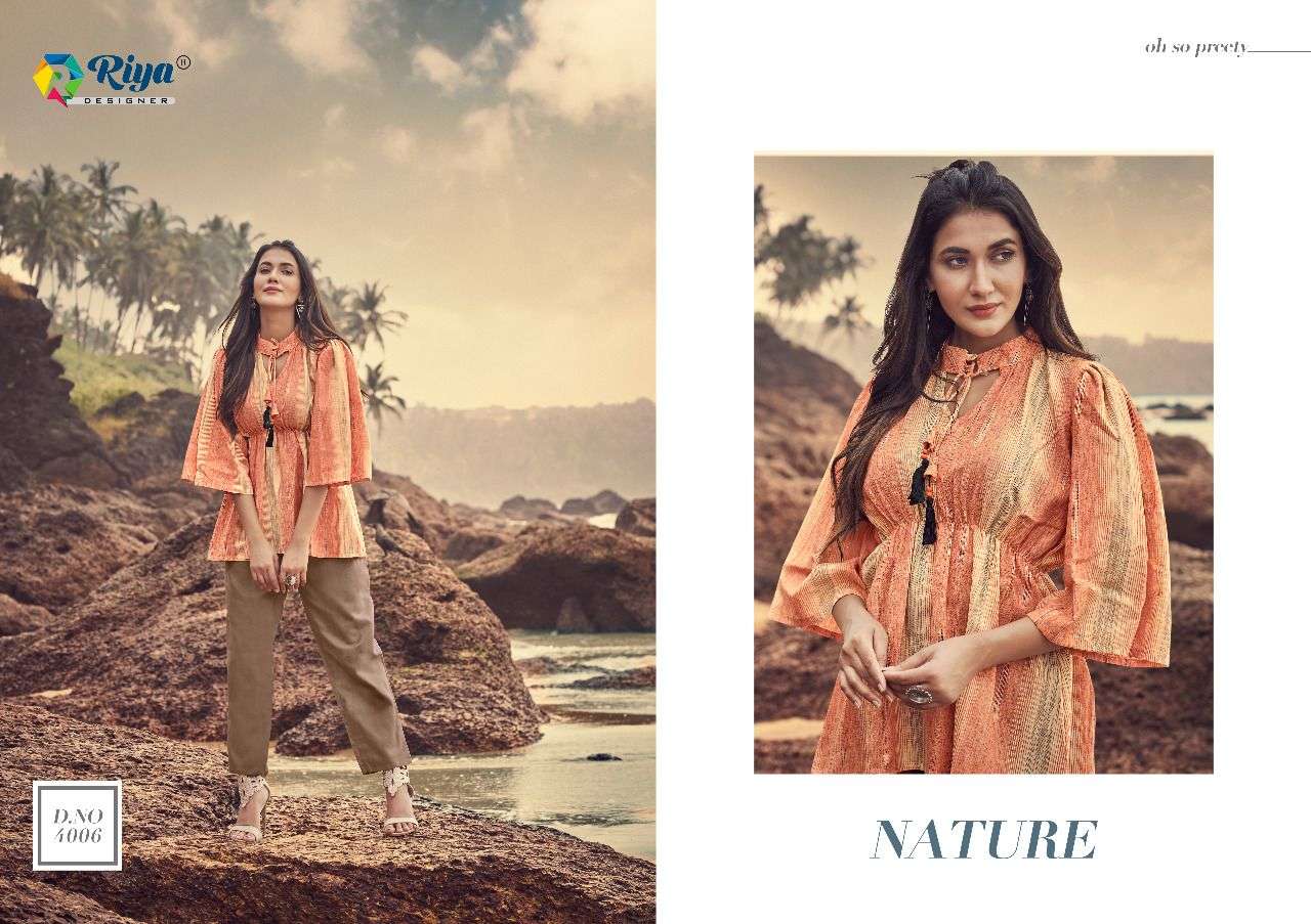 WESTERN VOL-4 BY RIYA DESIGNER 4001 TO 4006 SERIES BEAUTIFUL STYLISH FANCY COLORFUL CASUAL WEAR & ETHNIC WEAR & READY TO WEAR HANDLOOM COTTTON KURTIS WITH BOTTOM AT WHOLESALE PRICE