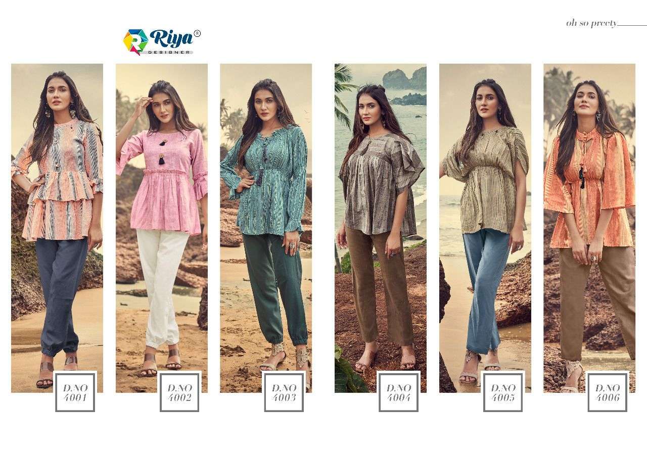 WESTERN VOL-4 BY RIYA DESIGNER 4001 TO 4006 SERIES BEAUTIFUL STYLISH FANCY COLORFUL CASUAL WEAR & ETHNIC WEAR & READY TO WEAR HANDLOOM COTTTON KURTIS WITH BOTTOM AT WHOLESALE PRICE