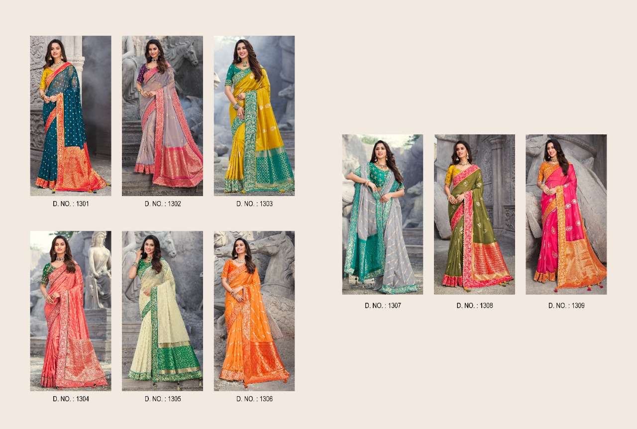 PRERANA 1301 SERIES BY PRERANA 1301 TO 1309 SERIES INDIAN TRADITIONAL WEAR COLLECTION BEAUTIFUL STYLISH FANCY COLORFUL PARTY WEAR & OCCASIONAL WEAR BANARASI SILK SAREES AT WHOLESALE PRICE