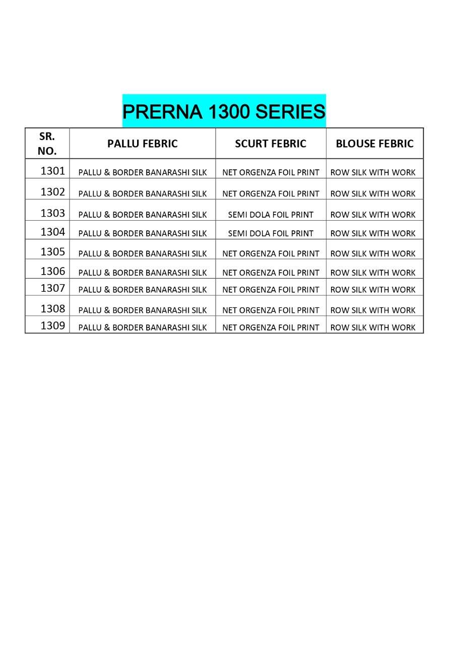 PRERANA 1301 SERIES BY PRERANA 1301 TO 1309 SERIES INDIAN TRADITIONAL WEAR COLLECTION BEAUTIFUL STYLISH FANCY COLORFUL PARTY WEAR & OCCASIONAL WEAR BANARASI SILK SAREES AT WHOLESALE PRICE