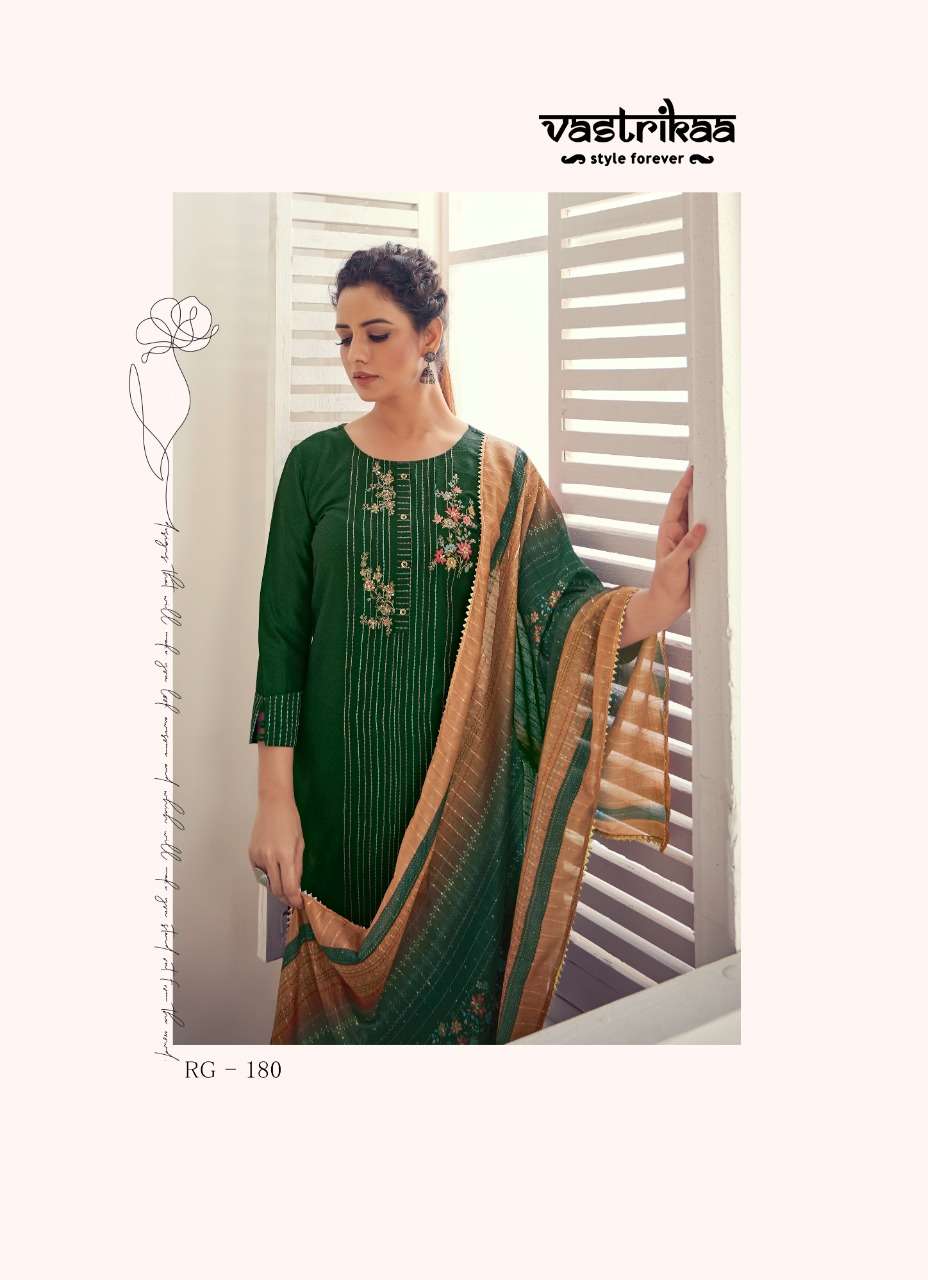 ARYA BY VASTRIKAA 177 TO 182 SERIES BEAUTIFUL SUITS COLORFUL STYLISH FANCY CASUAL WEAR & ETHNIC WEAR HINNON DOBBY EMBROIDERED DRESSES AT WHOLESALE PRICE