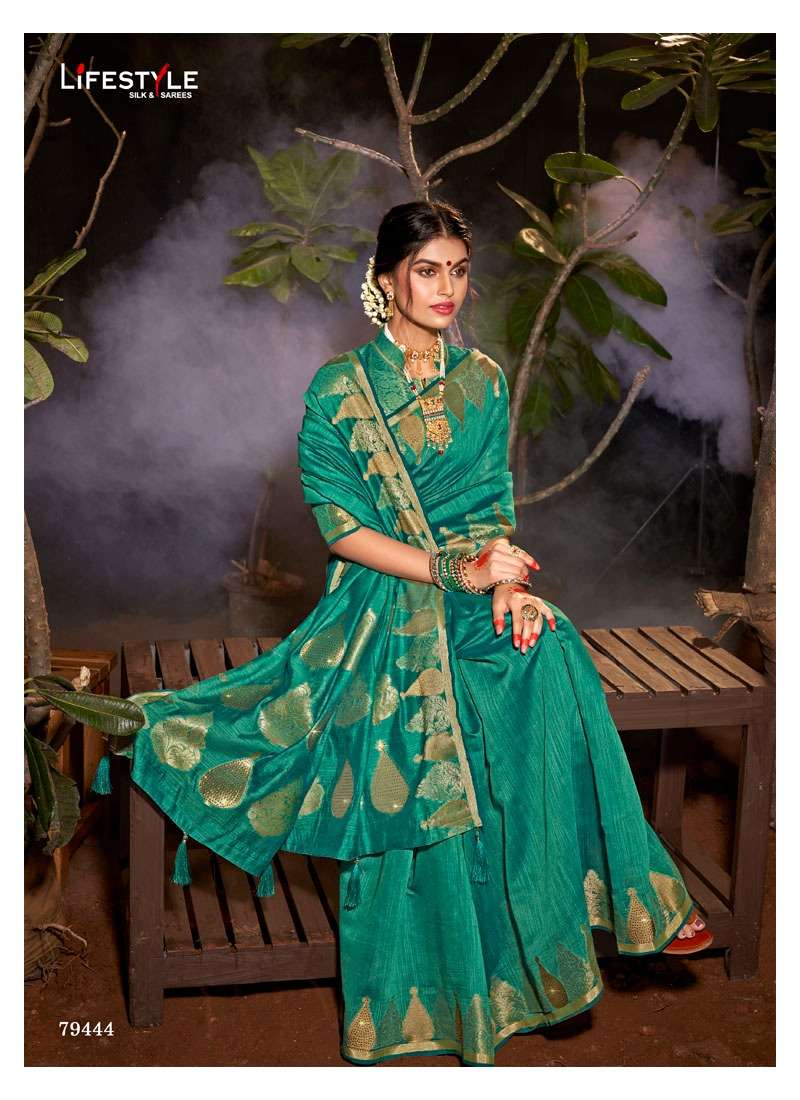VINTAGE SILK BY LIFESTYLE 79441 TO 79446 SERIES INDIAN TRADITIONAL WEAR COLLECTION BEAUTIFUL STYLISH FANCY COLORFUL PARTY WEAR & OCCASIONAL WEAR CHANDERI SILK SAREES AT WHOLESALE PRICE