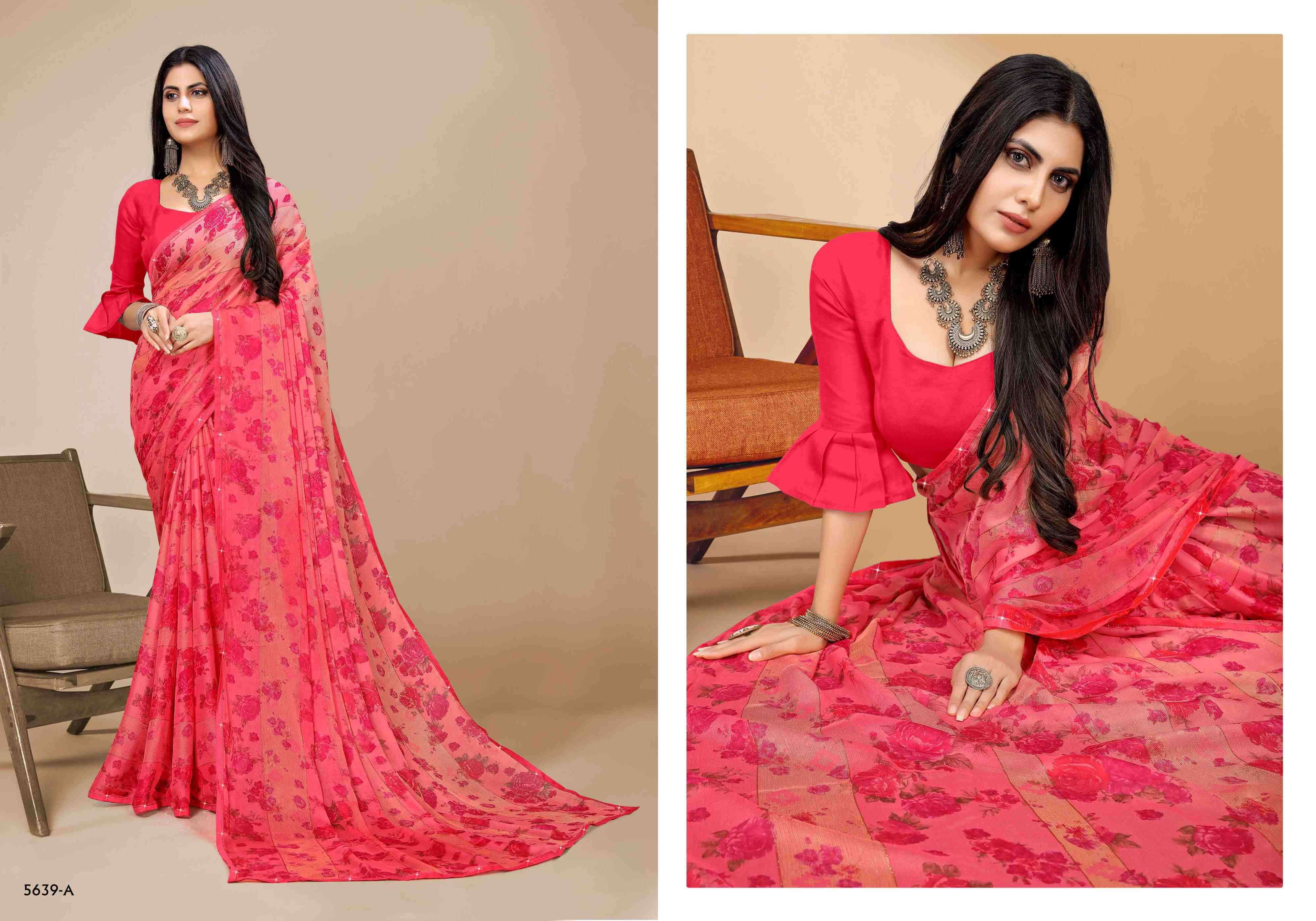GULABO BY BARGAD 5639-A TO 5639-H SERIES INDIAN TRADITIONAL WEAR COLLECTION BEAUTIFUL STYLISH FANCY COLORFUL PARTY WEAR & OCCASIONAL WEAR BRASSO PRINT SAREES AT WHOLESALE PRICE