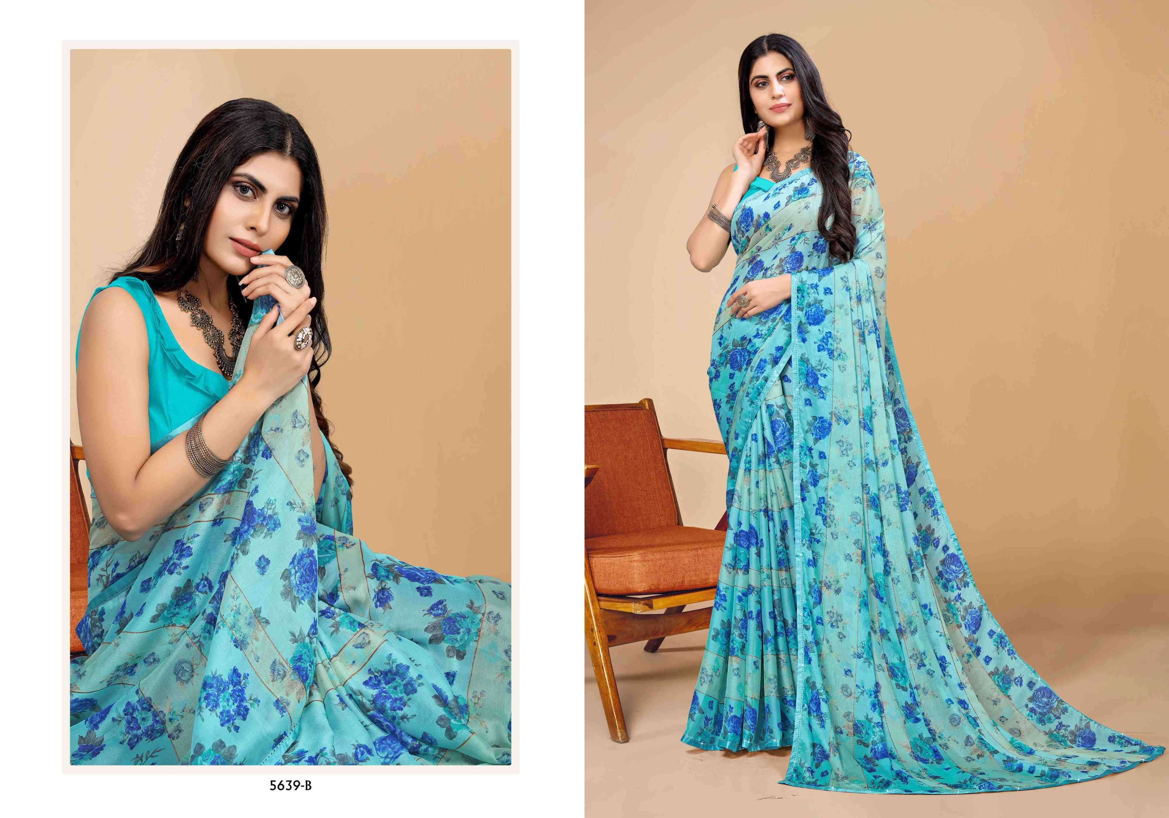 GULABO BY BARGAD 5639-A TO 5639-H SERIES INDIAN TRADITIONAL WEAR COLLECTION BEAUTIFUL STYLISH FANCY COLORFUL PARTY WEAR & OCCASIONAL WEAR BRASSO PRINT SAREES AT WHOLESALE PRICE