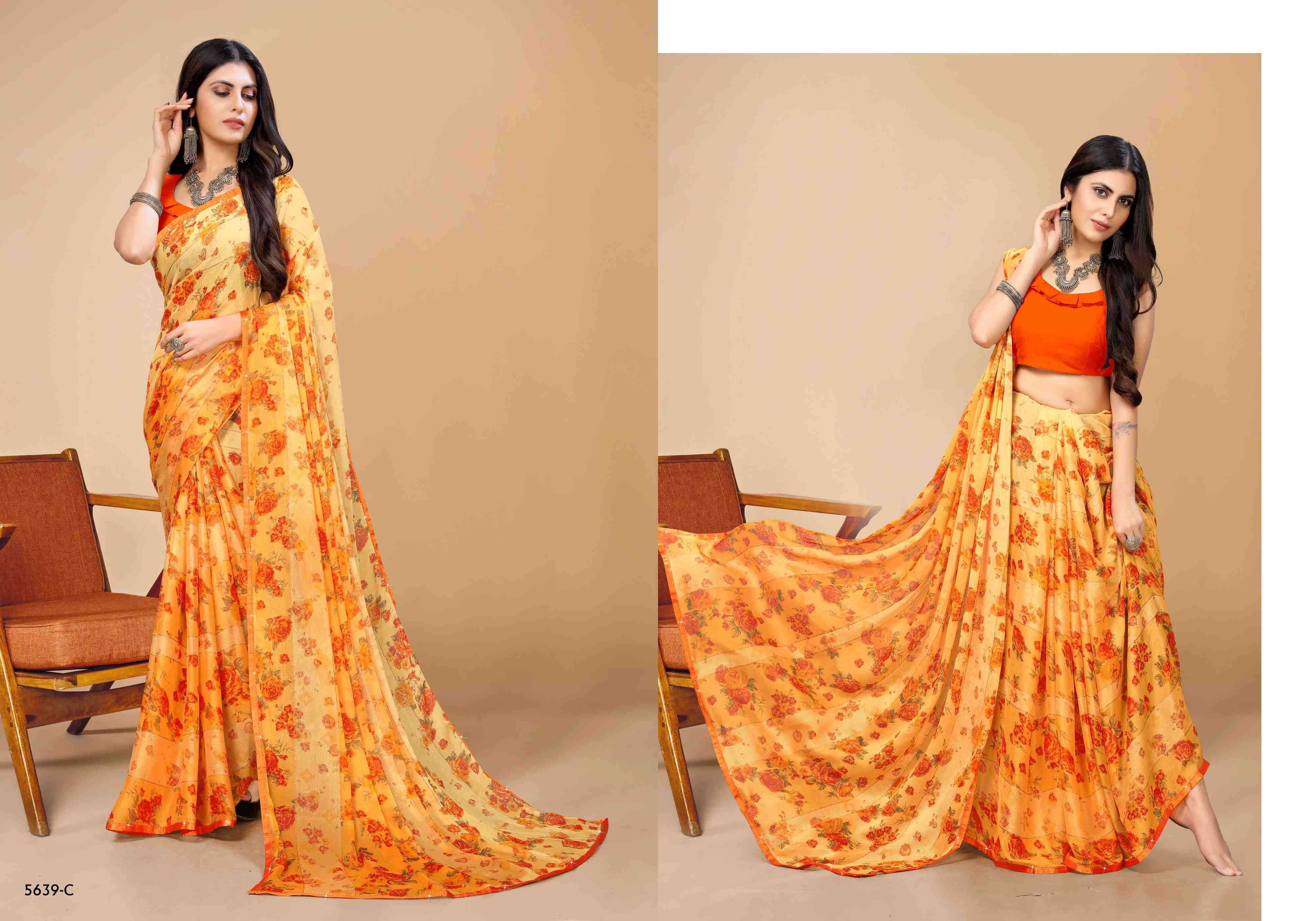 GULABO BY BARGAD 5639-A TO 5639-H SERIES INDIAN TRADITIONAL WEAR COLLECTION BEAUTIFUL STYLISH FANCY COLORFUL PARTY WEAR & OCCASIONAL WEAR BRASSO PRINT SAREES AT WHOLESALE PRICE