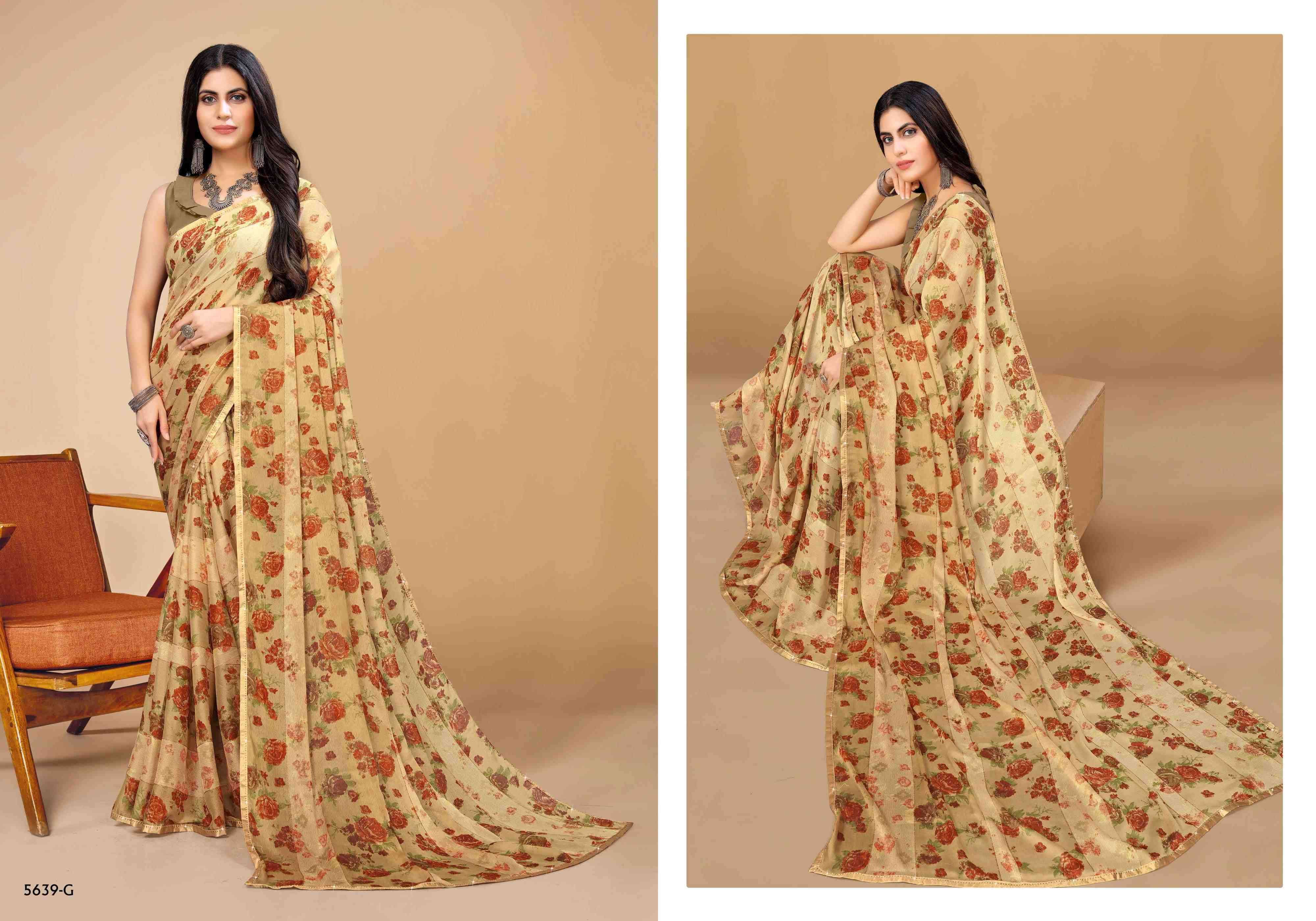 GULABO BY BARGAD 5639-A TO 5639-H SERIES INDIAN TRADITIONAL WEAR COLLECTION BEAUTIFUL STYLISH FANCY COLORFUL PARTY WEAR & OCCASIONAL WEAR BRASSO PRINT SAREES AT WHOLESALE PRICE