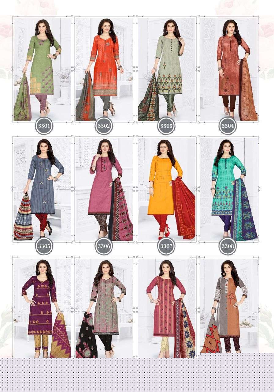 TARA VOL-33 BY COTTON PLUSE 3301 TO 3312 SERIES BEAUTIFUL STYLISH SUITS FANCY COLORFUL CASUAL WEAR & ETHNIC WEAR & READY TO WEAR HEAVY COTTON PRINTED DRESSES AT WHOLESALE PRICE
