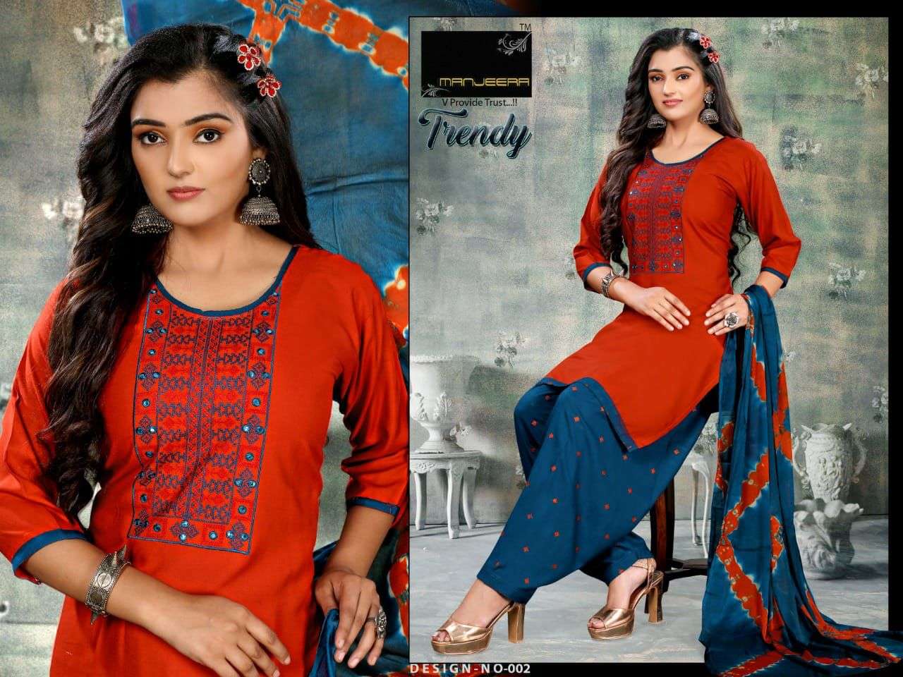 TRENDY BY MANJEERA 001 TO 008 SERIES BEAUTIFUL PATIYALA SUITS COLORFUL STYLISH FANCY CASUAL WEAR & ETHNIC WEAR RAYON WITH WORK DRESSES AT WHOLESALE PRICE