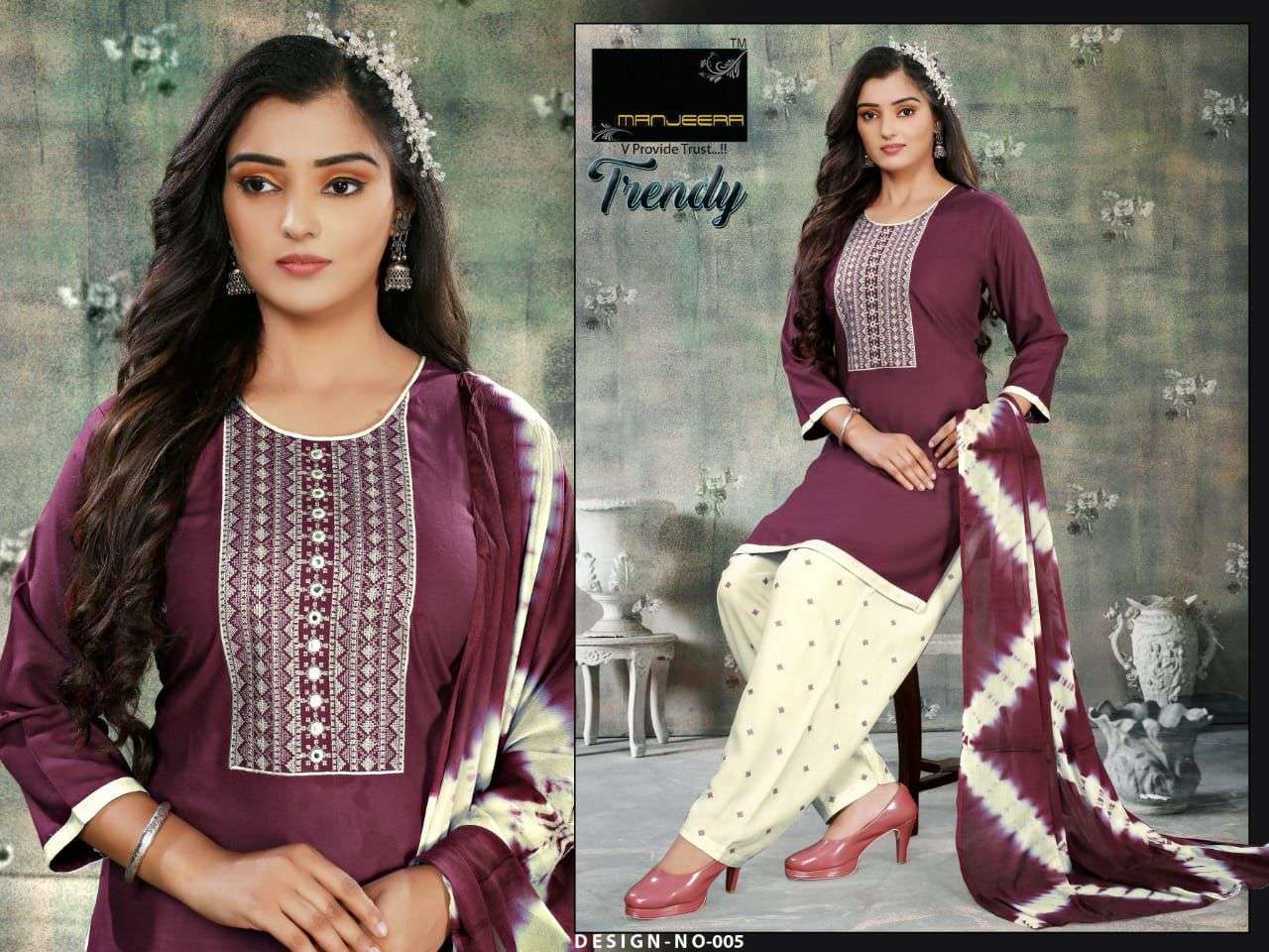 TRENDY BY MANJEERA 001 TO 008 SERIES BEAUTIFUL PATIYALA SUITS COLORFUL STYLISH FANCY CASUAL WEAR & ETHNIC WEAR RAYON WITH WORK DRESSES AT WHOLESALE PRICE
