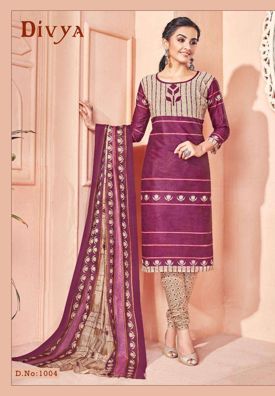 DIVYA VOL-1 BY KC 1001 TO 1012 SERIES BEAUTIFUL STYLISH SUITS FANCY COLORFUL CASUAL WEAR & ETHNIC WEAR & READY TO WEAR HEAVY COTTON PRINTED DRESSES AT WHOLESALE PRICE
