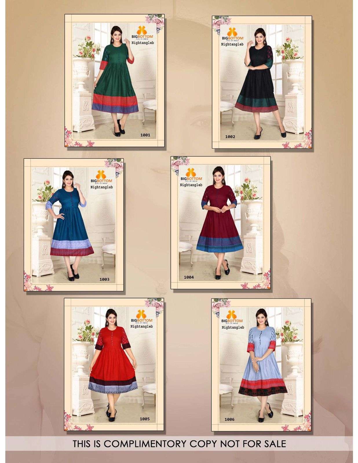 NIGHTANGLE BY BIG BOTTOM 1001 TO 1006 SERIES DESIGNER STYLISH FANCY COLORFUL BEAUTIFUL PARTY WEAR & ETHNIC WEAR COLLECTION RAYON FOIL PRINT KURTIS AT WHOLESALE PRICE
