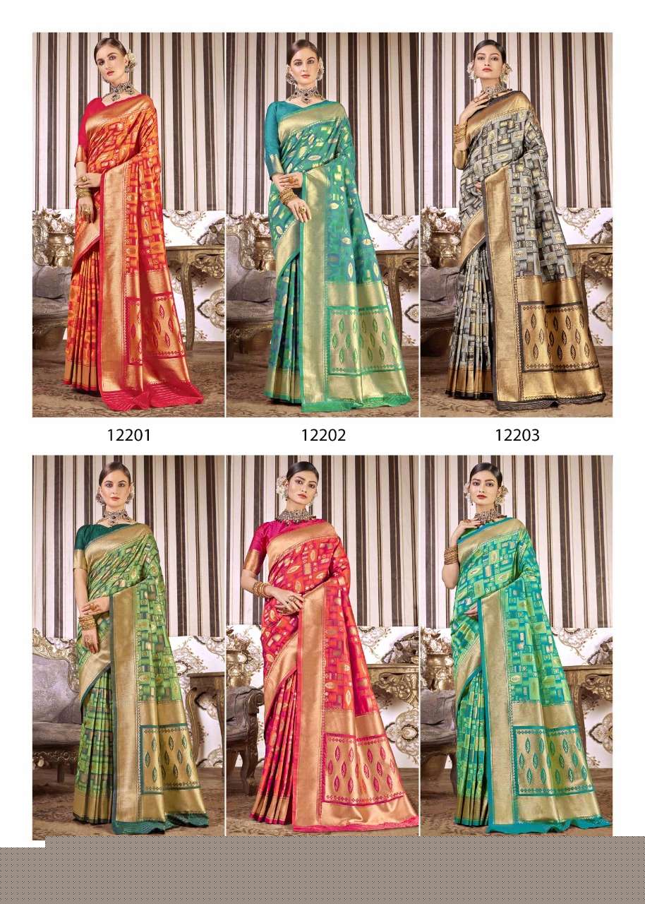 KHWAAB BY SHAKUNT 12201 TO 12206 SERIES DESIGNER WEDDING COLLECTION BEAUTIFUL STYLISH FANCY COLORFUL PARTY WEAR & OCCASIONAL WEAR SOFT SILK DRESSES AT WHOLESALE PRICE