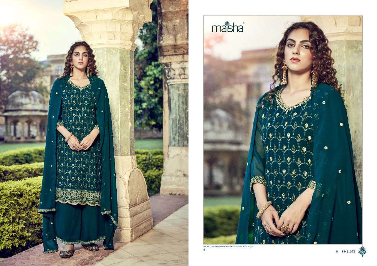 Koraa By Maisha 11052 To 11056 Series Beautiful Sharara Suits Colorful Stylish Fancy Casual Wear & Ethnic Wear Pure Georgette Embroidery Dresses At Wholesale Price