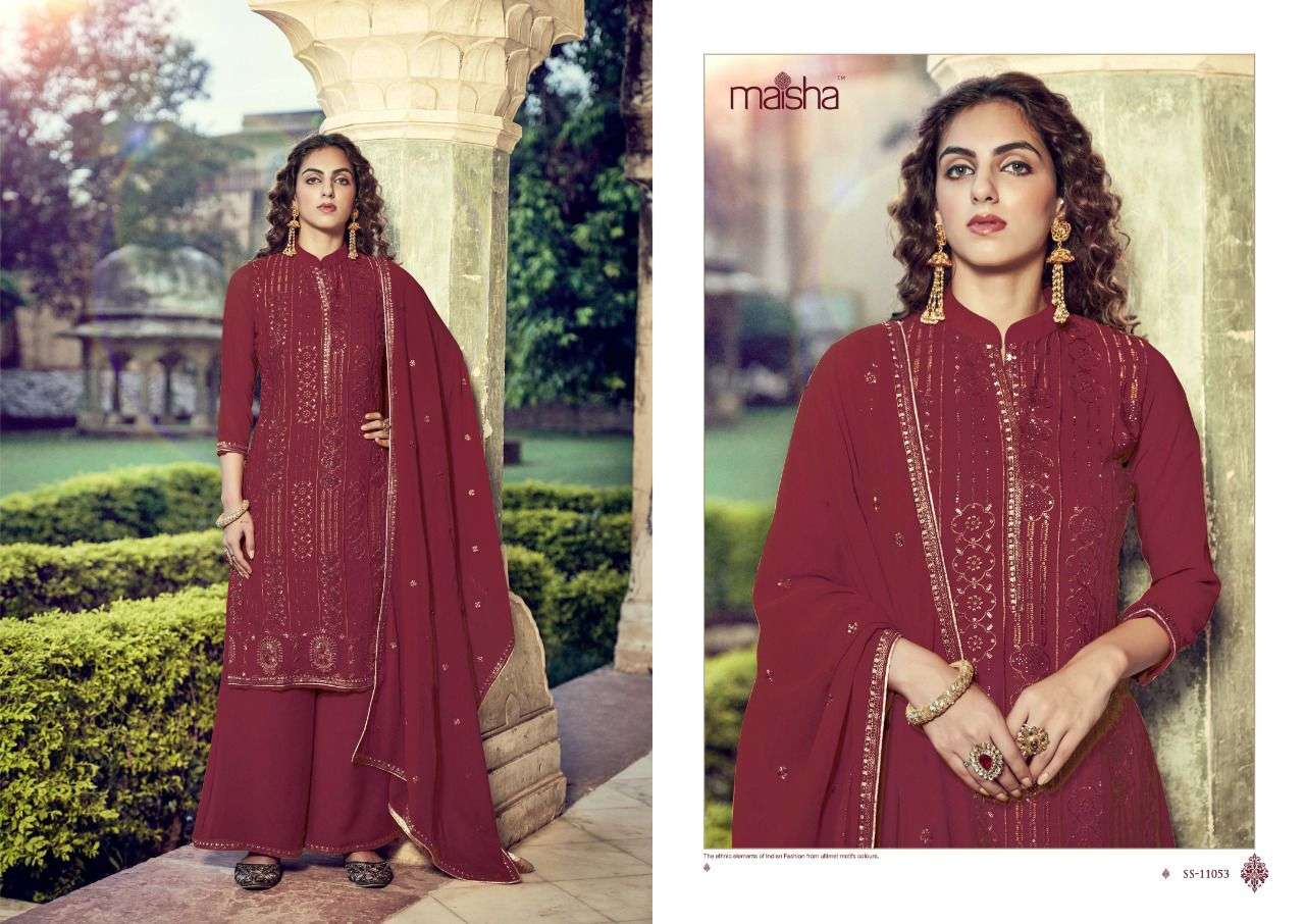 Koraa By Maisha 11052 To 11056 Series Beautiful Sharara Suits Colorful Stylish Fancy Casual Wear & Ethnic Wear Pure Georgette Embroidery Dresses At Wholesale Price