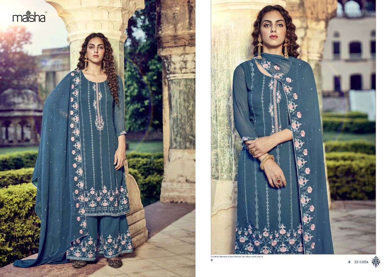 Koraa By Maisha 11052 To 11056 Series Beautiful Sharara Suits Colorful Stylish Fancy Casual Wear & Ethnic Wear Pure Georgette Embroidery Dresses At Wholesale Price