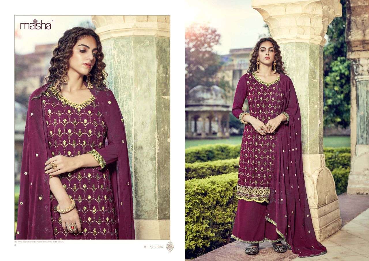 Koraa By Maisha 11052 To 11056 Series Beautiful Sharara Suits Colorful Stylish Fancy Casual Wear & Ethnic Wear Pure Georgette Embroidery Dresses At Wholesale Price