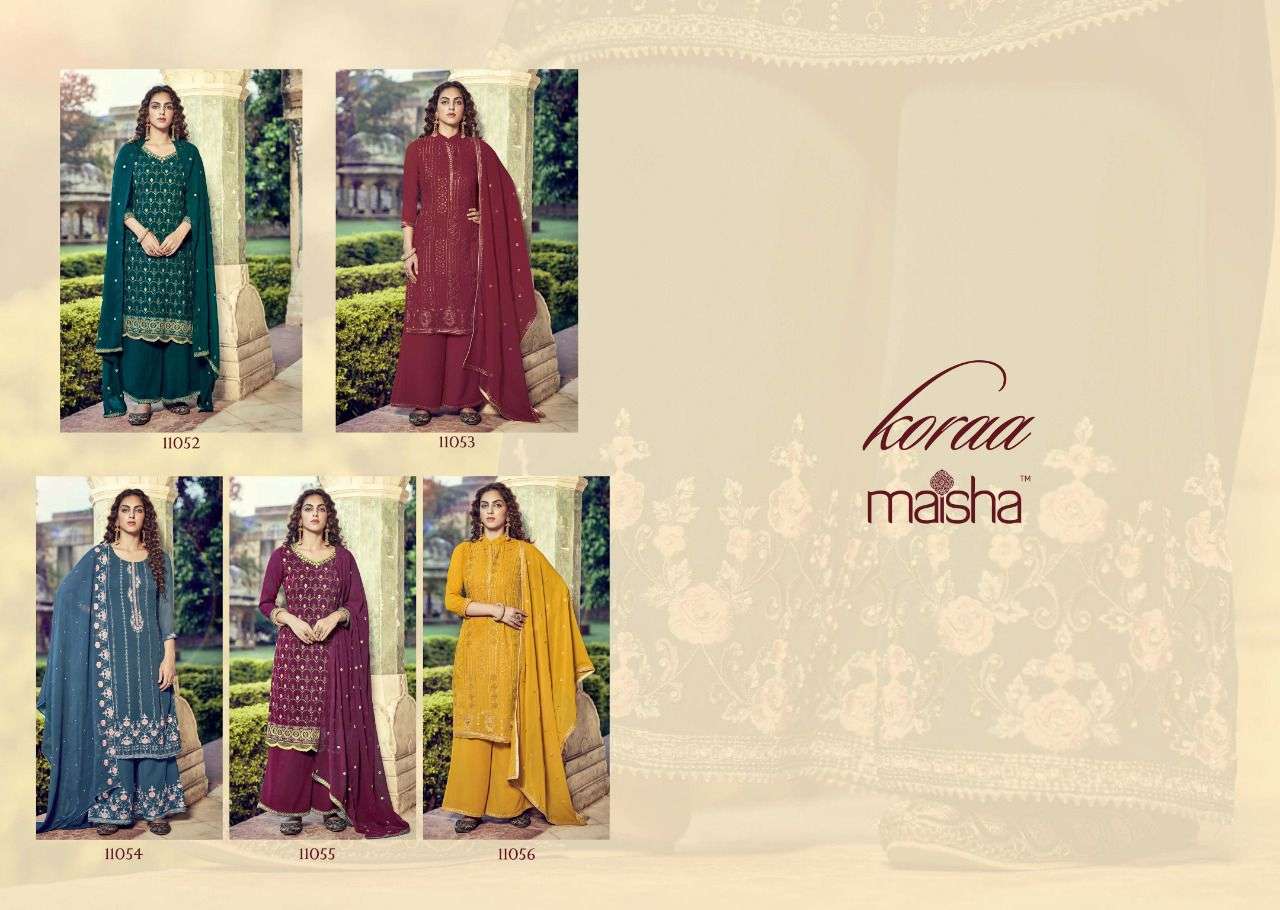 Koraa By Maisha 11052 To 11056 Series Beautiful Sharara Suits Colorful Stylish Fancy Casual Wear & Ethnic Wear Pure Georgette Embroidery Dresses At Wholesale Price