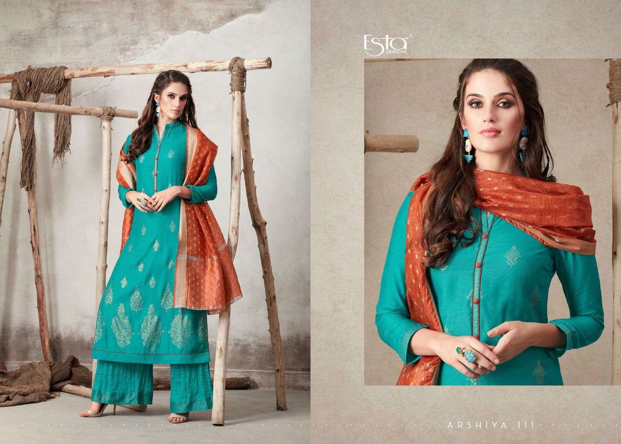 ARSHIYA BY ESTA 101 TO 112 SERIES BEAUTIFUL SUITS COLORFUL STYLISH FANCY CASUAL WEAR & ETHNIC WEAR PURE COTTON SILK PRINT DRESSES AT WHOLESALE PRICE