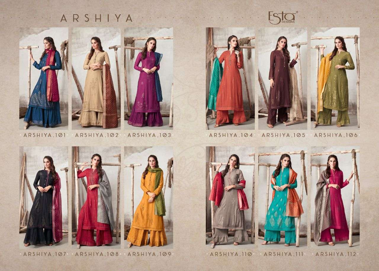 ARSHIYA BY ESTA 101 TO 112 SERIES BEAUTIFUL SUITS COLORFUL STYLISH FANCY CASUAL WEAR & ETHNIC WEAR PURE COTTON SILK PRINT DRESSES AT WHOLESALE PRICE