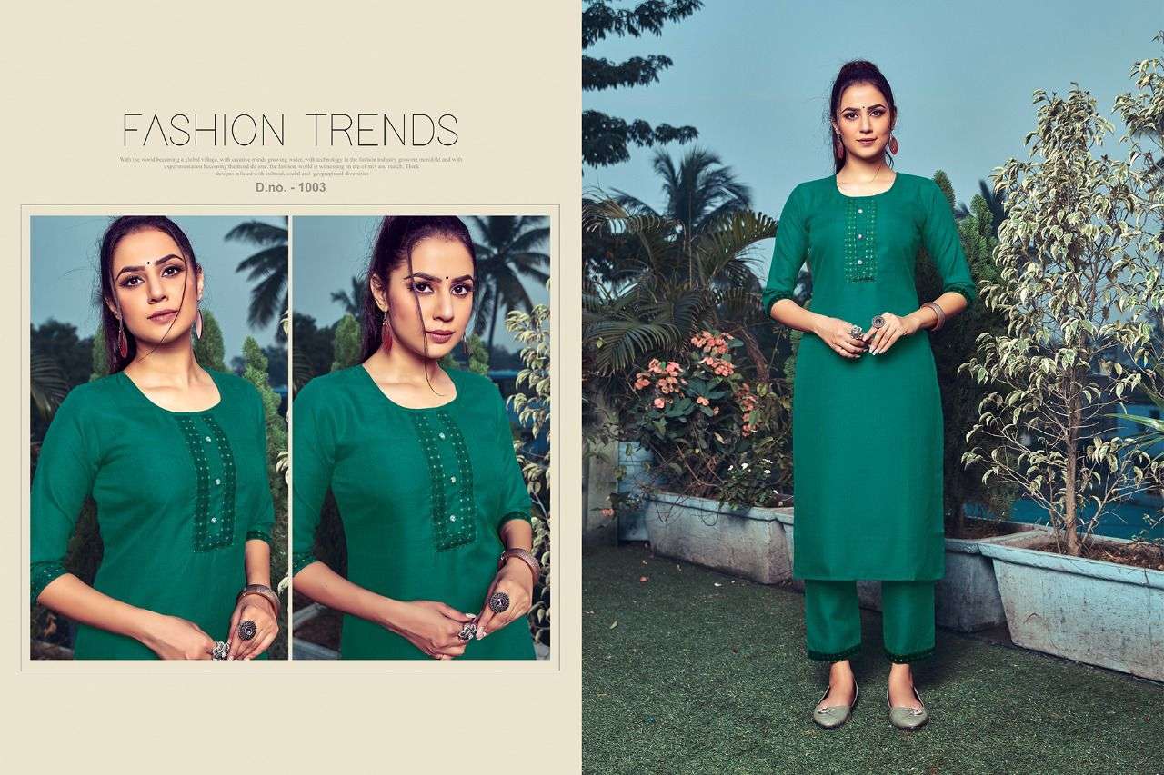 LIFE STYLE BY VFF 1001 TO 1008 SERIES DESIGNER STYLISH FANCY COLORFUL BEAUTIFUL PARTY WEAR & ETHNIC WEAR COLLECTION MAGIC SLUB EMBROIDERY KURTIS WITH BOTTOM AT WHOLESALE PRICE
