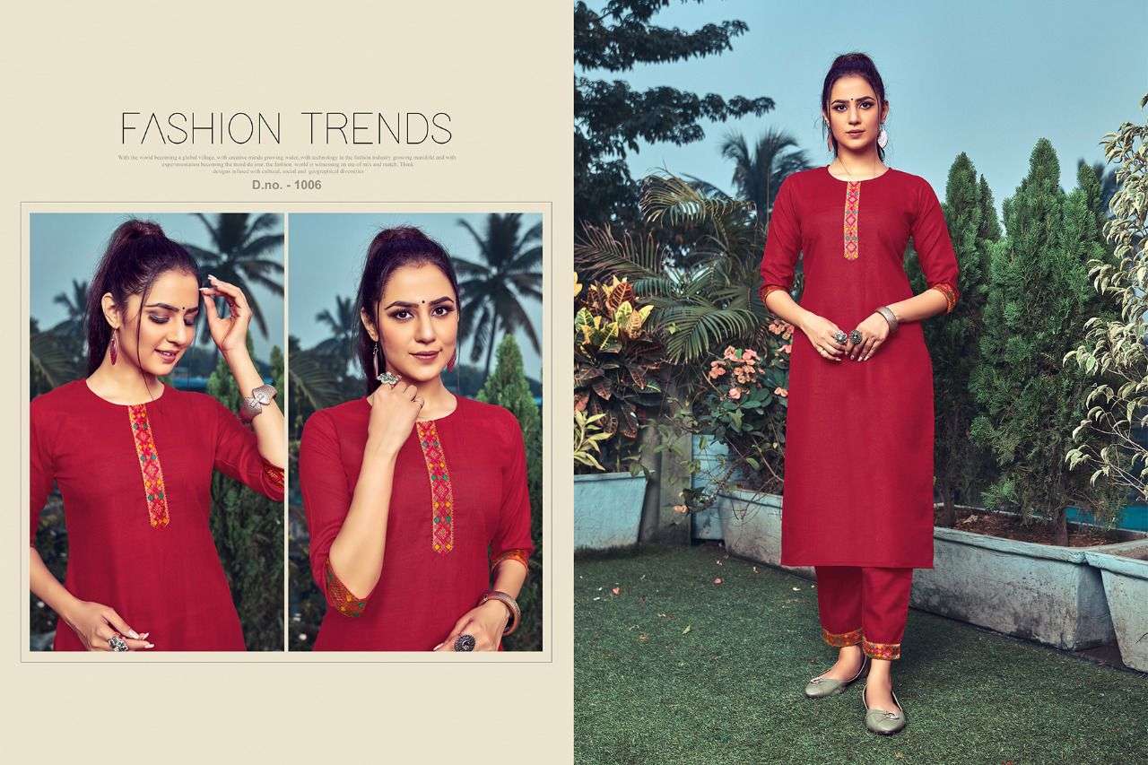LIFE STYLE BY VFF 1001 TO 1008 SERIES DESIGNER STYLISH FANCY COLORFUL BEAUTIFUL PARTY WEAR & ETHNIC WEAR COLLECTION MAGIC SLUB EMBROIDERY KURTIS WITH BOTTOM AT WHOLESALE PRICE