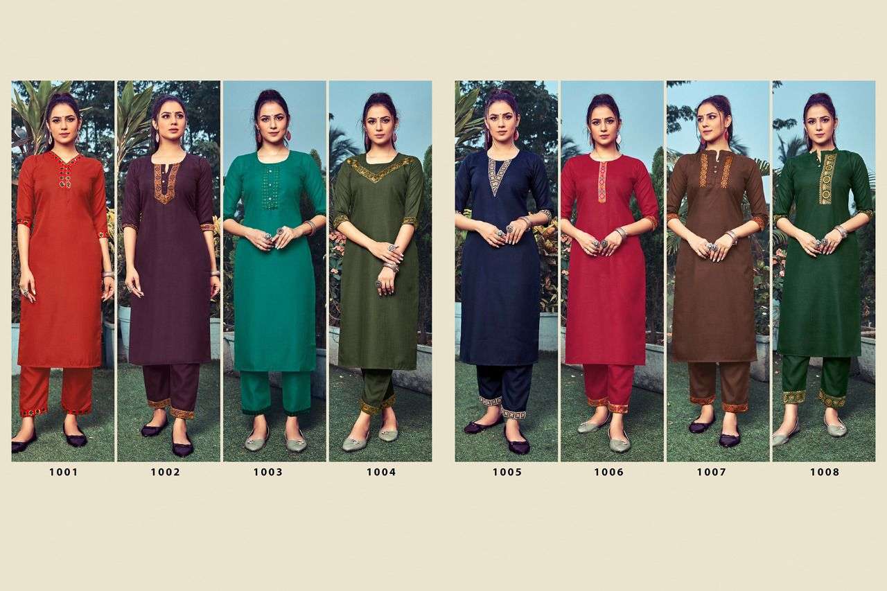LIFE STYLE BY VFF 1001 TO 1008 SERIES DESIGNER STYLISH FANCY COLORFUL BEAUTIFUL PARTY WEAR & ETHNIC WEAR COLLECTION MAGIC SLUB EMBROIDERY KURTIS WITH BOTTOM AT WHOLESALE PRICE