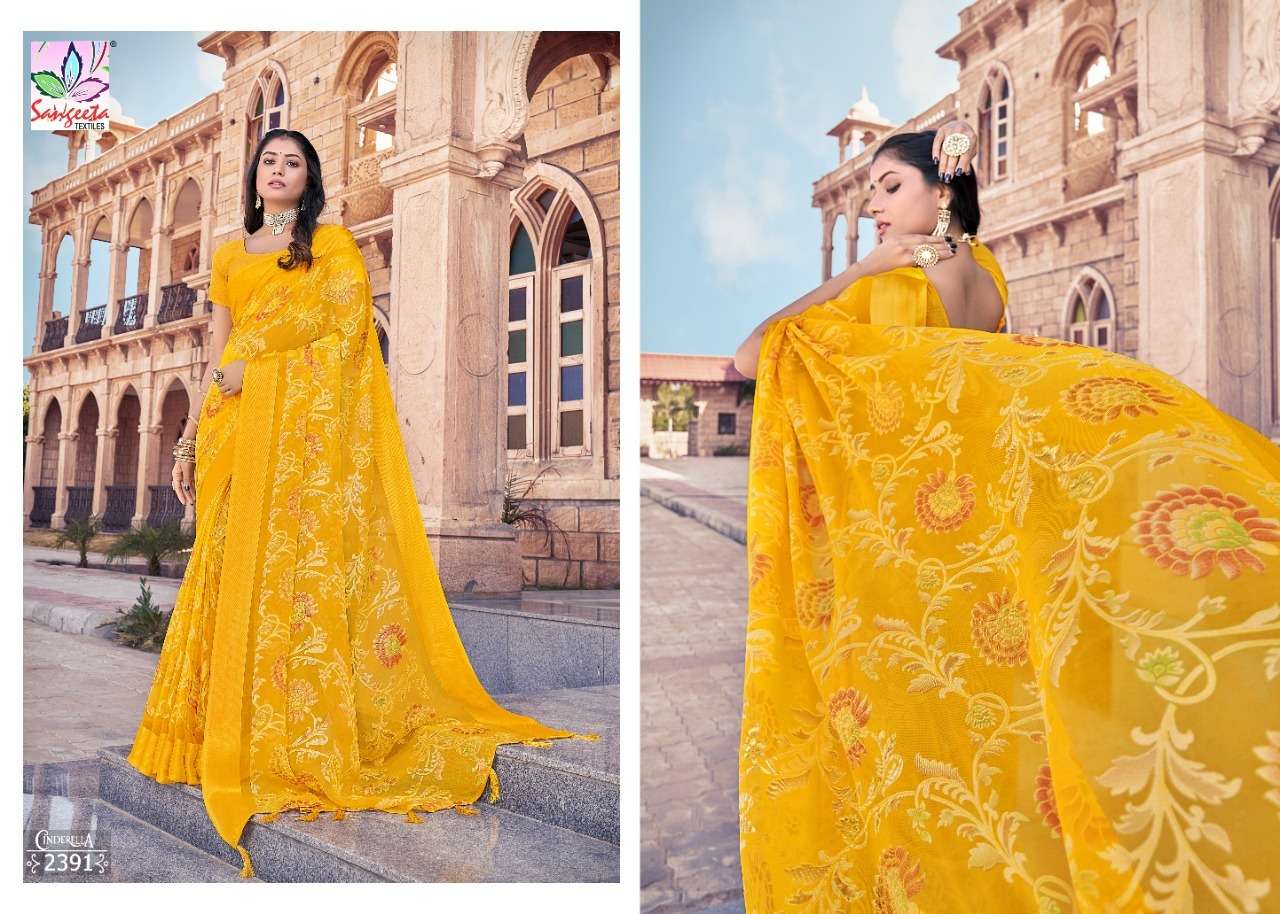 CINDERELLA BY SANGEETA TEXTILE 2391 TO 2399 SERIES INDIAN TRADITIONAL WEAR COLLECTION BEAUTIFUL STYLISH FANCY COLORFUL PARTY WEAR & OCCASIONAL WEAR BRASSO PRINT SAREES AT WHOLESALE PRICE