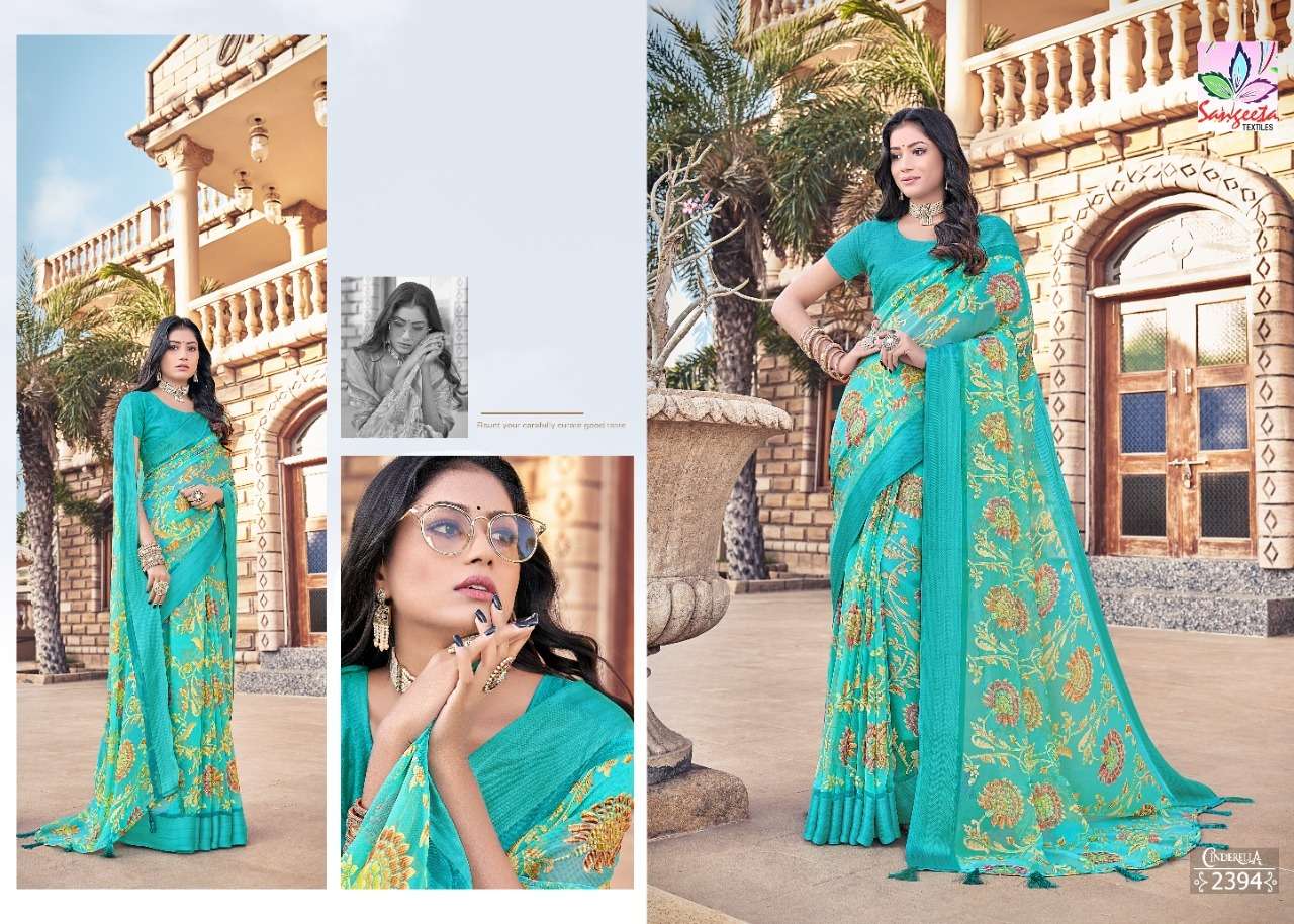 CINDERELLA BY SANGEETA TEXTILE 2391 TO 2399 SERIES INDIAN TRADITIONAL WEAR COLLECTION BEAUTIFUL STYLISH FANCY COLORFUL PARTY WEAR & OCCASIONAL WEAR BRASSO PRINT SAREES AT WHOLESALE PRICE