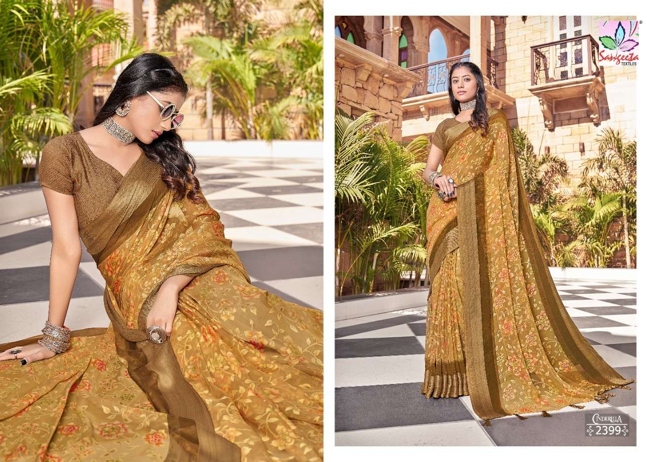 CINDERELLA BY SANGEETA TEXTILE 2391 TO 2399 SERIES INDIAN TRADITIONAL WEAR COLLECTION BEAUTIFUL STYLISH FANCY COLORFUL PARTY WEAR & OCCASIONAL WEAR BRASSO PRINT SAREES AT WHOLESALE PRICE