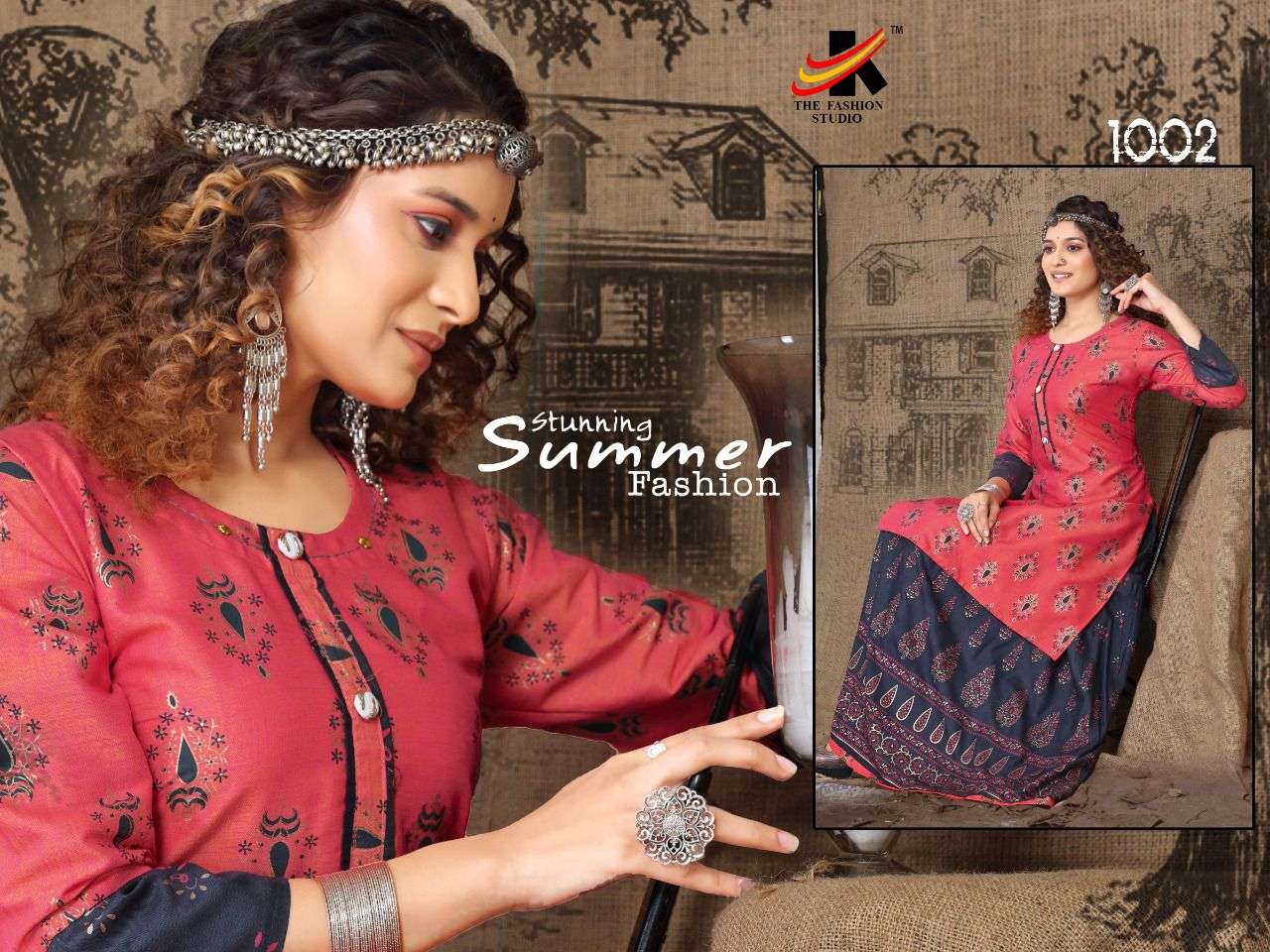 MANMEET BY THE FASHION STUDIO 1001 TO 1008 SERIES DESIGNER STYLISH FANCY COLORFUL BEAUTIFUL PARTY WEAR & ETHNIC WEAR COLLECTION RAYON TWO TONE KURTIS WITH BOTTOM AT WHOLESALE PRICE