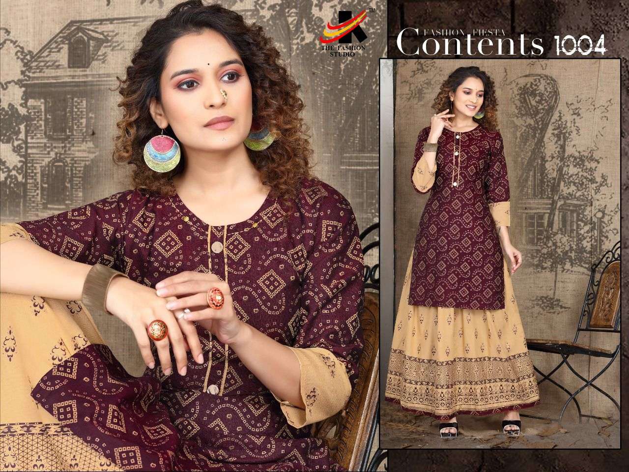 MANMEET BY THE FASHION STUDIO 1001 TO 1008 SERIES DESIGNER STYLISH FANCY COLORFUL BEAUTIFUL PARTY WEAR & ETHNIC WEAR COLLECTION RAYON TWO TONE KURTIS WITH BOTTOM AT WHOLESALE PRICE