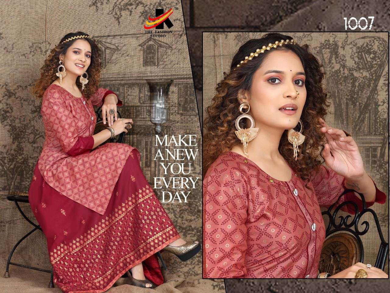MANMEET BY THE FASHION STUDIO 1001 TO 1008 SERIES DESIGNER STYLISH FANCY COLORFUL BEAUTIFUL PARTY WEAR & ETHNIC WEAR COLLECTION RAYON TWO TONE KURTIS WITH BOTTOM AT WHOLESALE PRICE