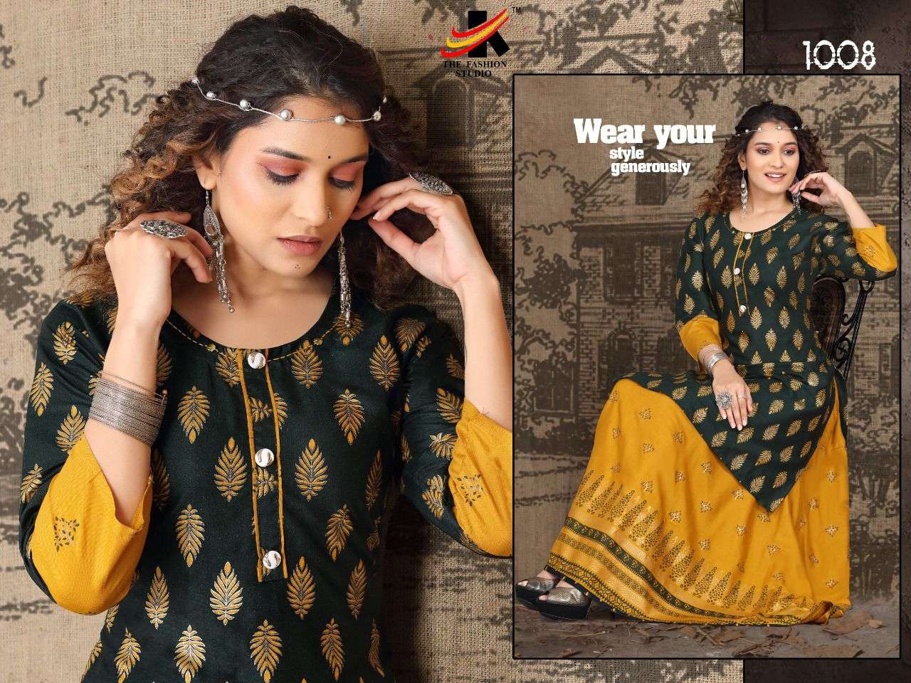 MANMEET BY THE FASHION STUDIO 1001 TO 1008 SERIES DESIGNER STYLISH FANCY COLORFUL BEAUTIFUL PARTY WEAR & ETHNIC WEAR COLLECTION RAYON TWO TONE KURTIS WITH BOTTOM AT WHOLESALE PRICE