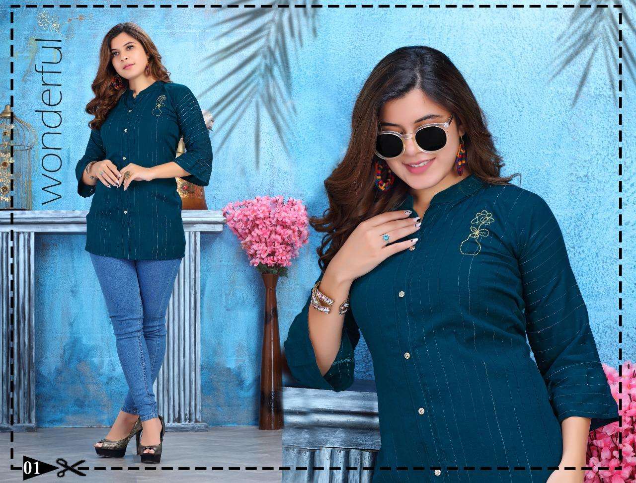FLOWER BY BEAUTY QUEEN 01 TO 08 SERIES BEAUTIFUL STYLISH FANCY COLORFUL CASUAL WEAR & ETHNIC WEAR HEAVY RAYON EMBROIDERED TOPS AT WHOLESALE PRICE