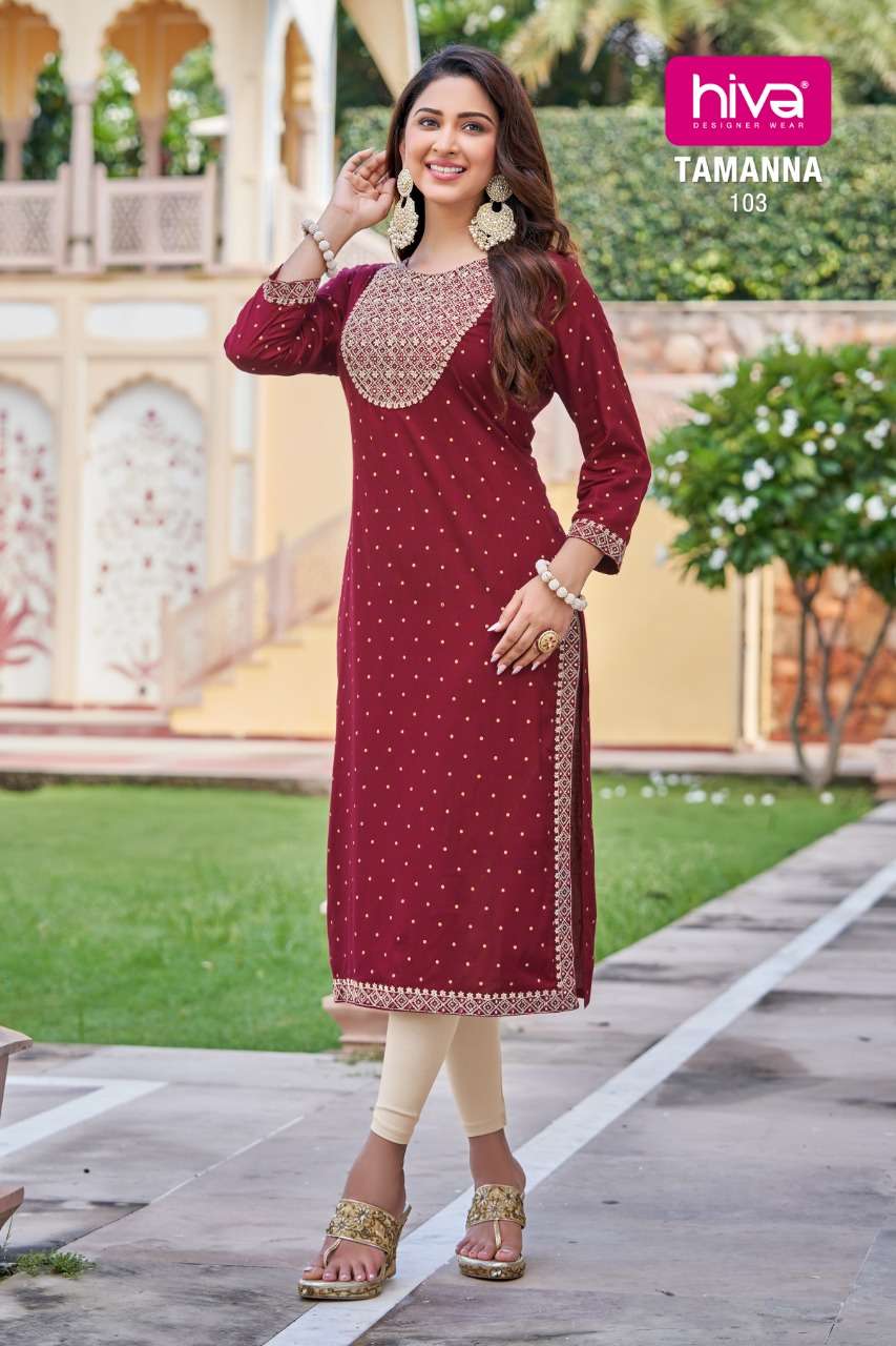 TAMANNA BY HIVA 101 TO 106 SERIES BEAUTIFUL STYLISH FANCY COLORFUL CASUAL WEAR & ETHNIC WEAR RAYON EMBROIDERED TOPS AT WHOLESALE PRICE