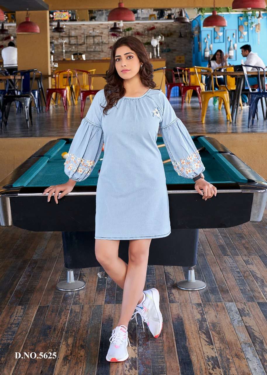 Vibes By Yami Fashion 5621 To 5629 Series Beautiful Stylish Fancy Colorful Casual Wear & Ethnic Wear Denim Embroidered Tops At Wholesale Price