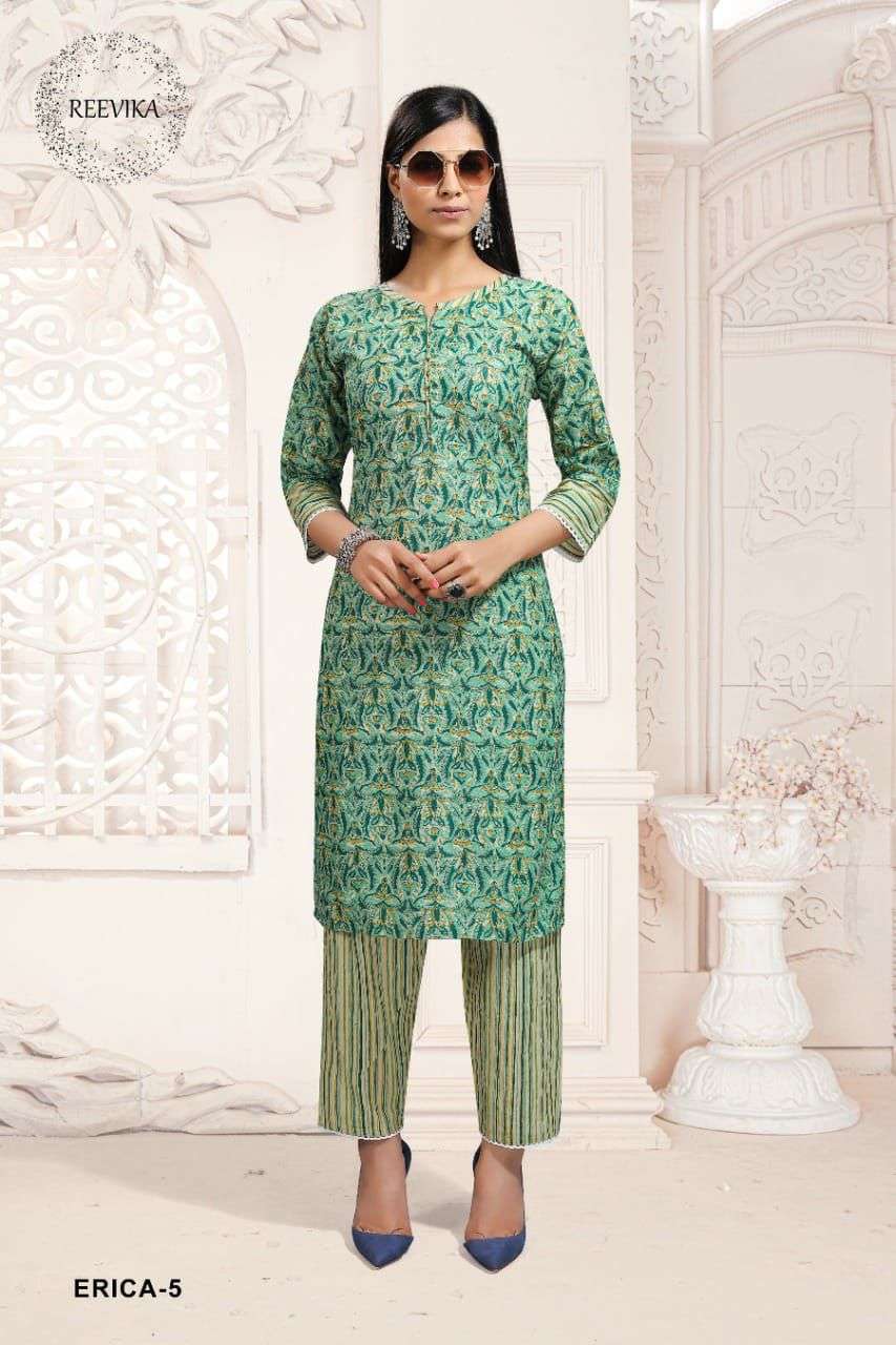 ERICA BY REEVIKA 1 TO 6 SERIES DESIGNER STYLISH FANCY COLORFUL BEAUTIFUL PARTY WEAR & ETHNIC WEAR COLLECTION COTTON PRINT KURTIS WITH BOTTOM AT WHOLESALE PRICE