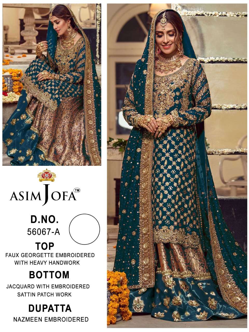 ASIM JOFA 56067 COLOURS BY ASIM JOFA 56067-A TO 56067-D SERIES BEAUTIFUL SUITS STYLISH COLORFUL FANCY CASUAL WEAR & ETHNIC WEAR FAUX GEORGETTE EMBROIDERED DRESSES AT WHOLESALE PRICE