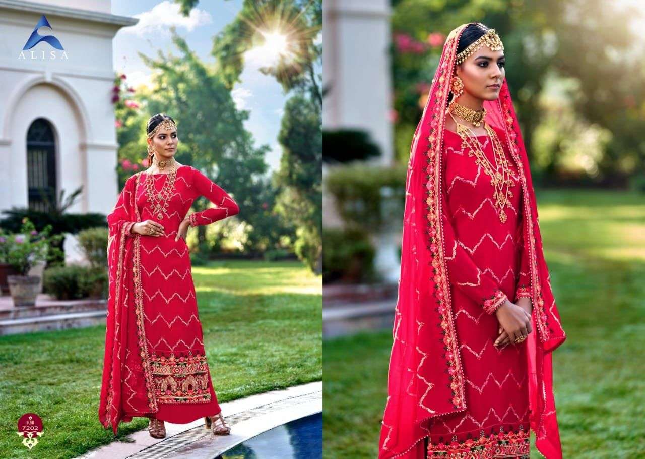 DULHAN BY ALISA 7201 TO 7205 SERIES BEAUTIFUL STYLISH SHARARA SUITS FANCY COLORFUL CASUAL WEAR & ETHNIC WEAR & READY TO WEAR FAUX GEORGETTE DRESSES AT WHOLESALE PRICE