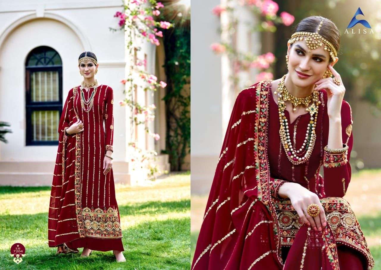 DULHAN BY ALISA 7201 TO 7205 SERIES BEAUTIFUL STYLISH SHARARA SUITS FANCY COLORFUL CASUAL WEAR & ETHNIC WEAR & READY TO WEAR FAUX GEORGETTE DRESSES AT WHOLESALE PRICE