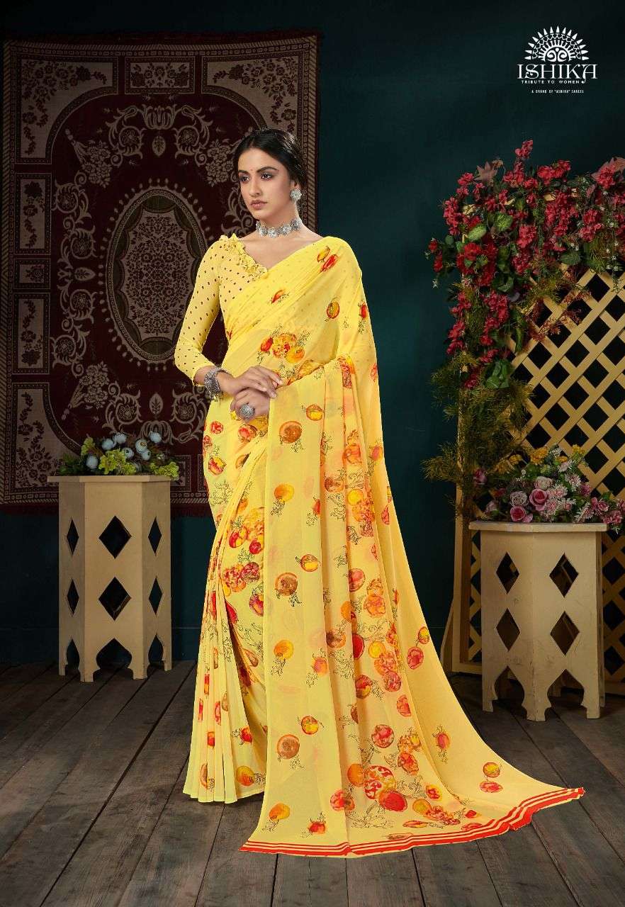 MEHREEN BY ISHIKA FASHION 8191 TO 8198 SERIES INDIAN TRADITIONAL WEAR COLLECTION BEAUTIFUL STYLISH FANCY COLORFUL PARTY WEAR & OCCASIONAL WEAR FAUX GEORGETTE SAREES AT WHOLESALE PRICE