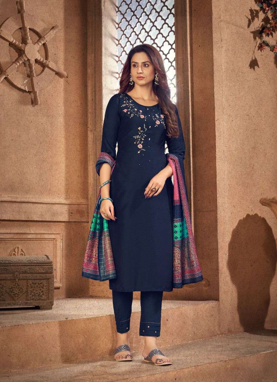 MAANYA BY VASTRIKAA 183 TO 188 SERIES BEAUTIFUL SUITS COLORFUL STYLISH FANCY CASUAL WEAR & ETHNIC WEAR CHINNON SILK DRESSES AT WHOLESALE PRICE