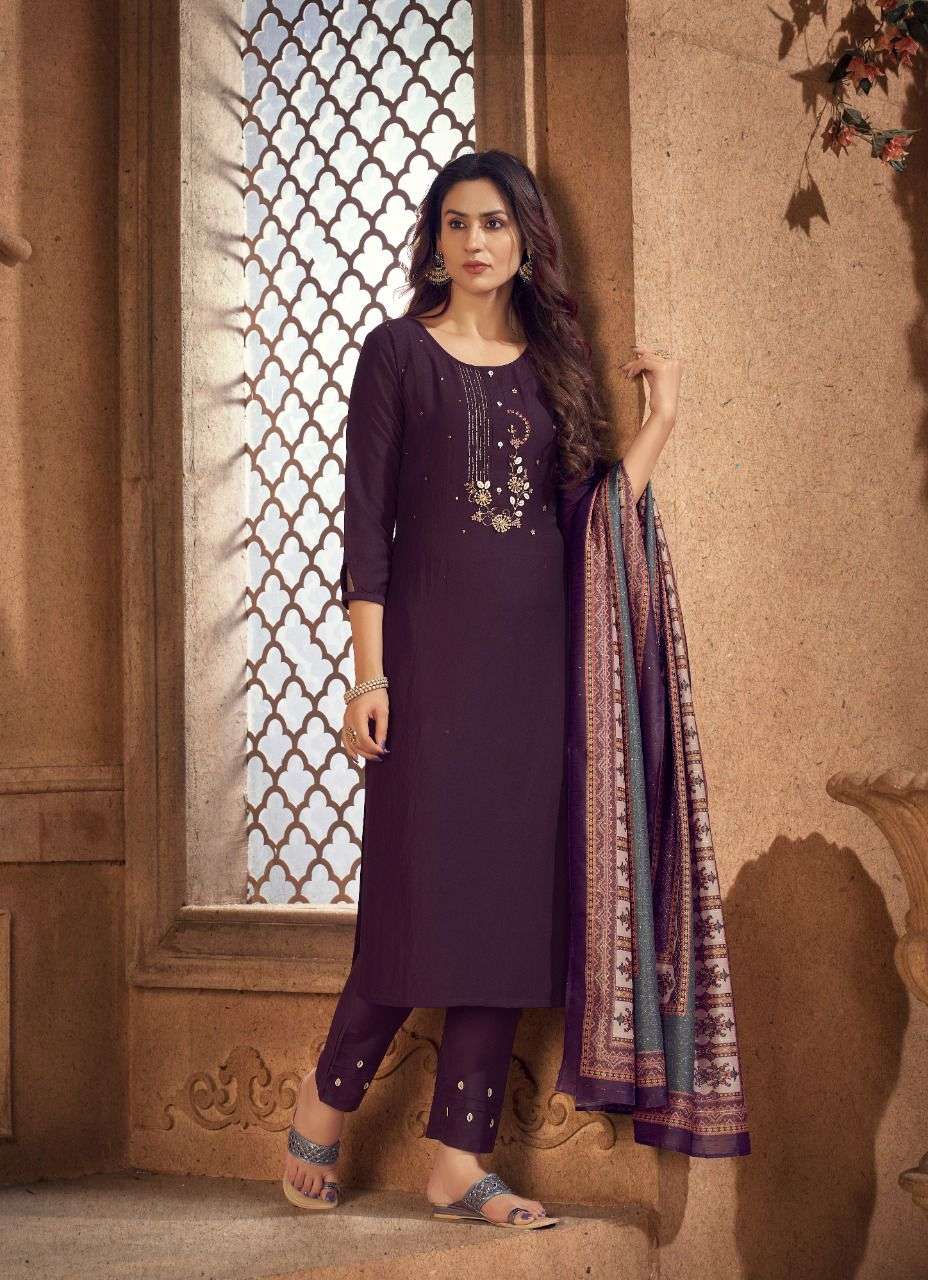 MAANYA BY VASTRIKAA 183 TO 188 SERIES BEAUTIFUL SUITS COLORFUL STYLISH FANCY CASUAL WEAR & ETHNIC WEAR CHINNON SILK DRESSES AT WHOLESALE PRICE