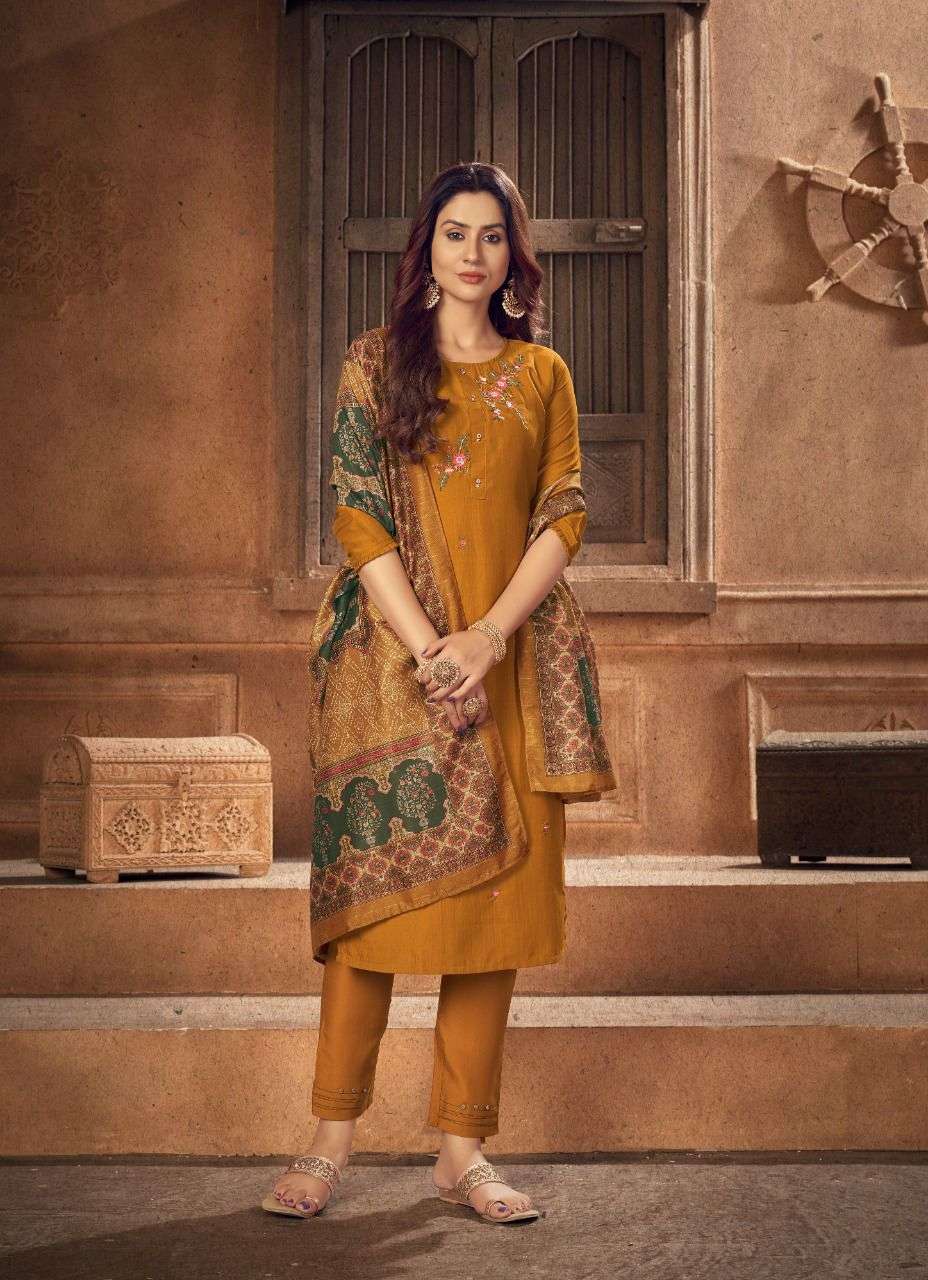 MAANYA BY VASTRIKAA 183 TO 188 SERIES BEAUTIFUL SUITS COLORFUL STYLISH FANCY CASUAL WEAR & ETHNIC WEAR CHINNON SILK DRESSES AT WHOLESALE PRICE